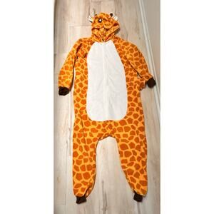 Adult Giraffe Animal Onesie Halloween Costume Hooded Pajama Jumpsuit M